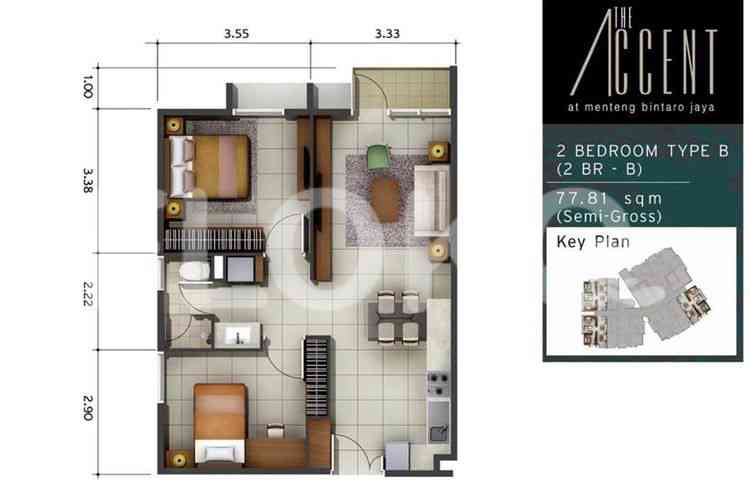 Tipe 2 Kamar Tidur di Lantai 23 untuk disewakan di The Accent Bintaro - fbia49 4