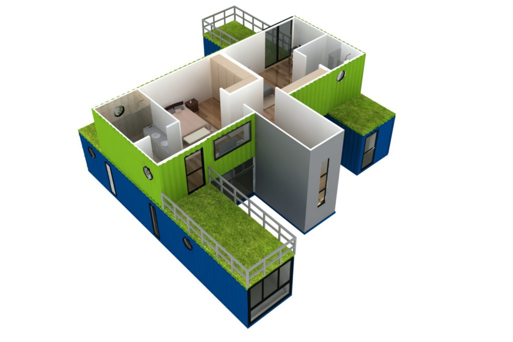 container houses: 3d layout of Casa Container Granja Viana
